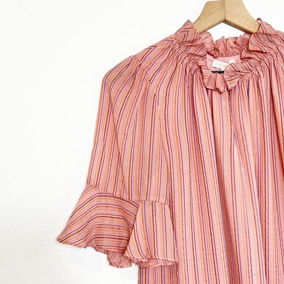 REBECCA TAYLOR MTLI LUREX STRIPE TOP BLOUSE SIZE MEDIUM BRAND NEW MSRP$275 - Picture 4 of 11